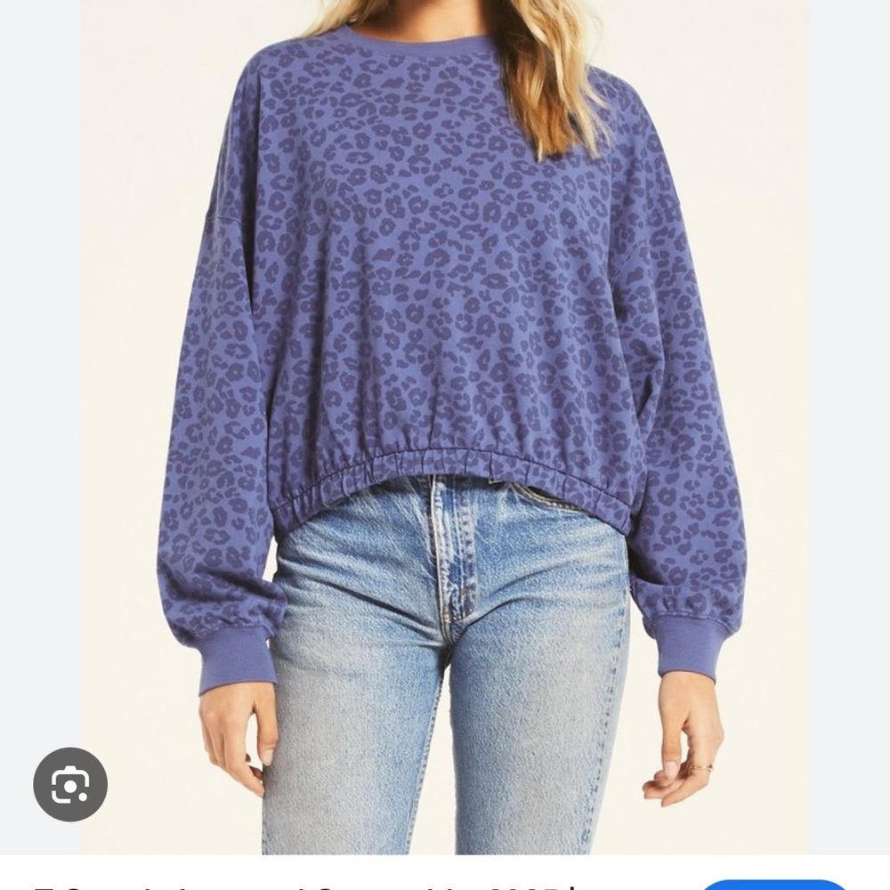 Z Supply Mason’s Blue Leopard Print Pullover Sweatshirt